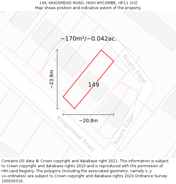 149, KINGSMEAD ROAD, HIGH WYCOMBE, HP11 1HZ: Plot and title map