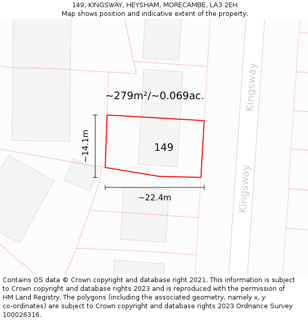 149, KINGSWAY, HEYSHAM, MORECAMBE, LA3 2EH: Plot and title map