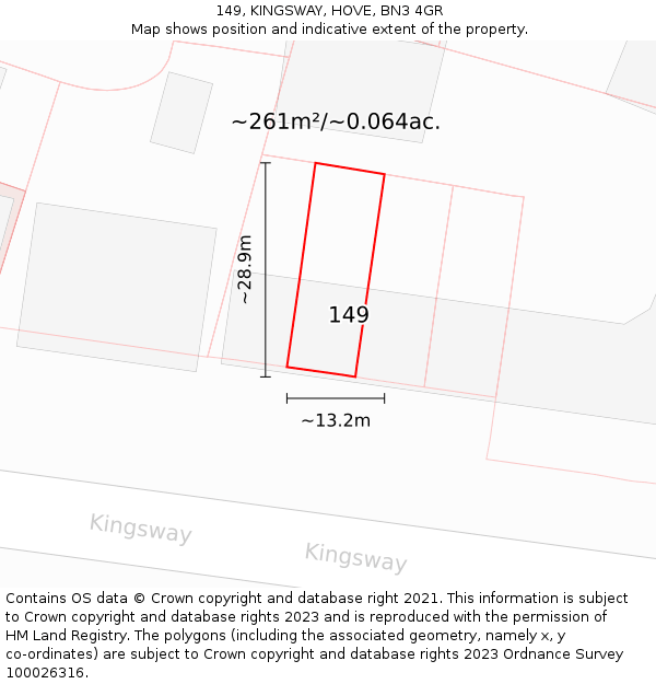 149, KINGSWAY, HOVE, BN3 4GR: Plot and title map