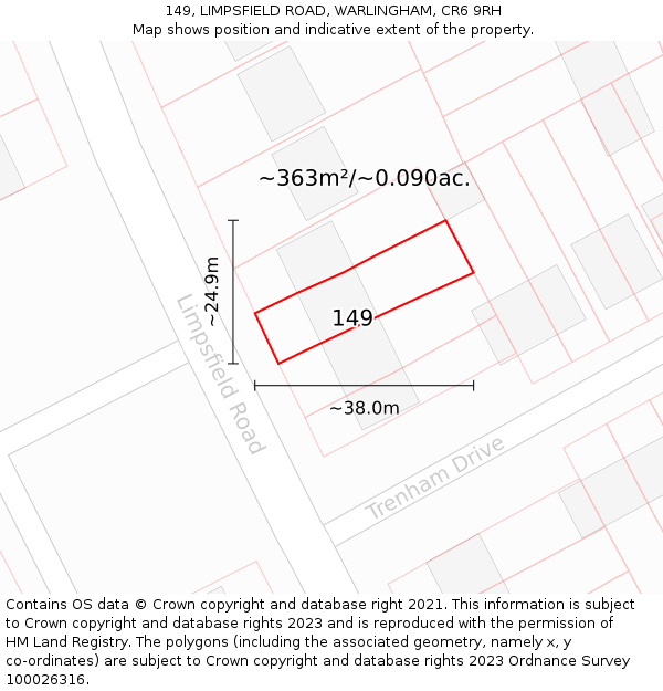 149, LIMPSFIELD ROAD, WARLINGHAM, CR6 9RH: Plot and title map