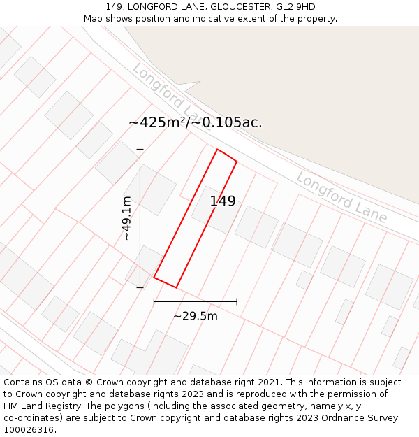 149, LONGFORD LANE, GLOUCESTER, GL2 9HD: Plot and title map