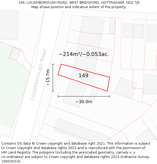 149, LOUGHBOROUGH ROAD, WEST BRIDGFORD, NOTTINGHAM, NG2 7JS: Plot and title map