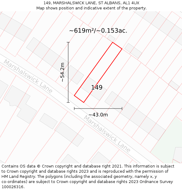 149, MARSHALSWICK LANE, ST ALBANS, AL1 4UX: Plot and title map