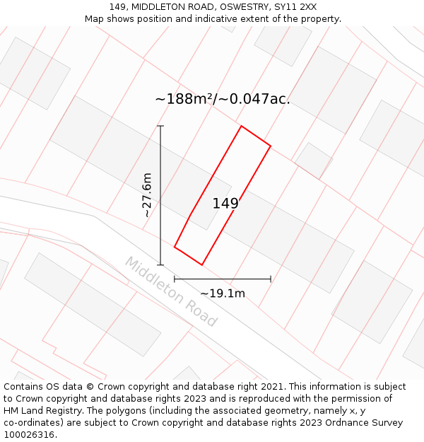 149, MIDDLETON ROAD, OSWESTRY, SY11 2XX: Plot and title map