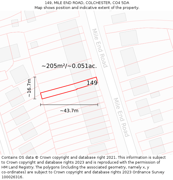 149, MILE END ROAD, COLCHESTER, CO4 5DA: Plot and title map