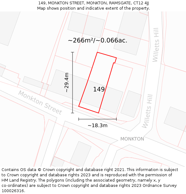 149, MONKTON STREET, MONKTON, RAMSGATE, CT12 4JJ: Plot and title map