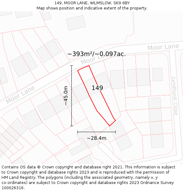 149, MOOR LANE, WILMSLOW, SK9 6BY: Plot and title map