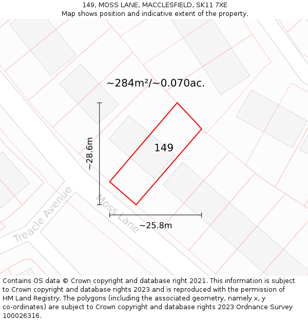 149, MOSS LANE, MACCLESFIELD, SK11 7XE: Plot and title map