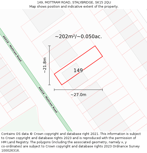 149, MOTTRAM ROAD, STALYBRIDGE, SK15 2QU: Plot and title map