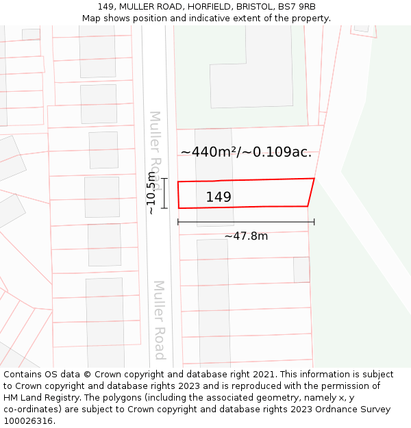 149, MULLER ROAD, HORFIELD, BRISTOL, BS7 9RB: Plot and title map