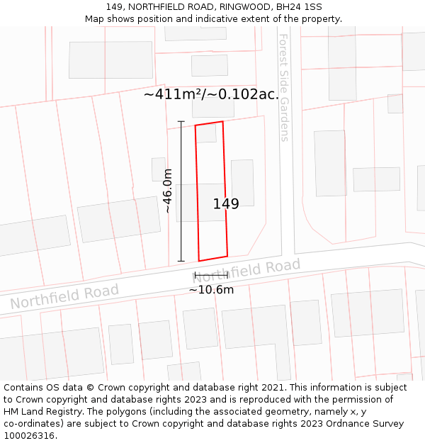 149, NORTHFIELD ROAD, RINGWOOD, BH24 1SS: Plot and title map