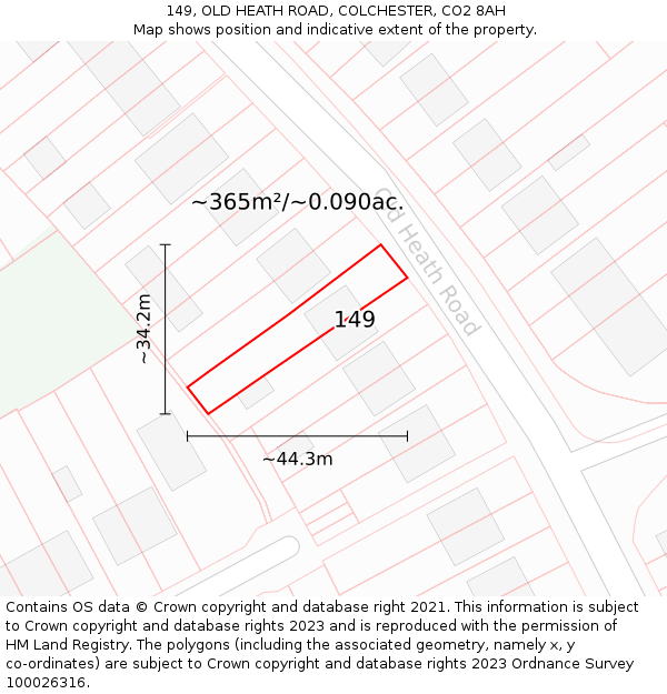 149, OLD HEATH ROAD, COLCHESTER, CO2 8AH: Plot and title map