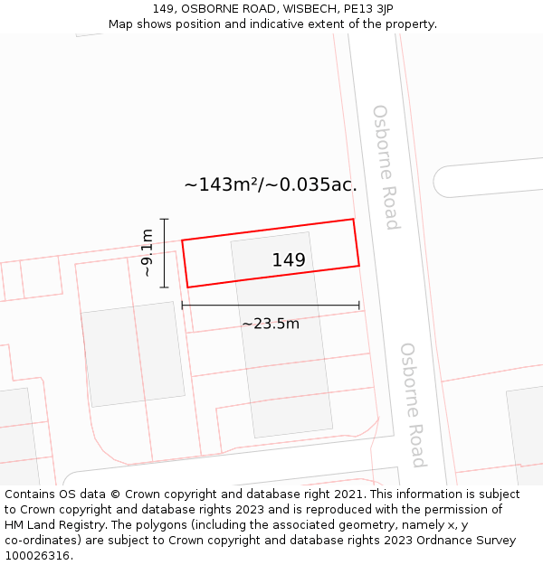 149, OSBORNE ROAD, WISBECH, PE13 3JP: Plot and title map