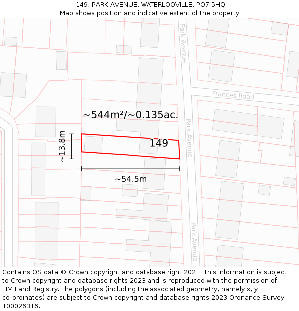 149, PARK AVENUE, WATERLOOVILLE, PO7 5HQ: Plot and title map