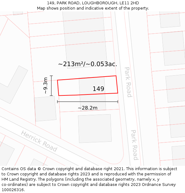 149, PARK ROAD, LOUGHBOROUGH, LE11 2HD: Plot and title map