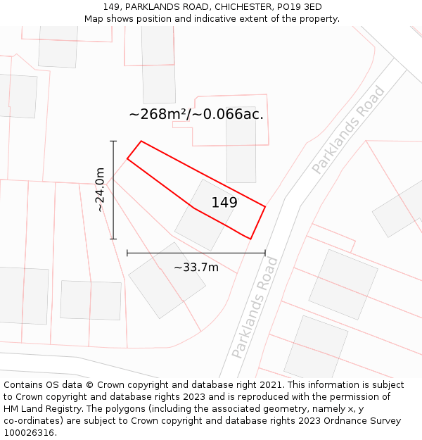 149, PARKLANDS ROAD, CHICHESTER, PO19 3ED: Plot and title map