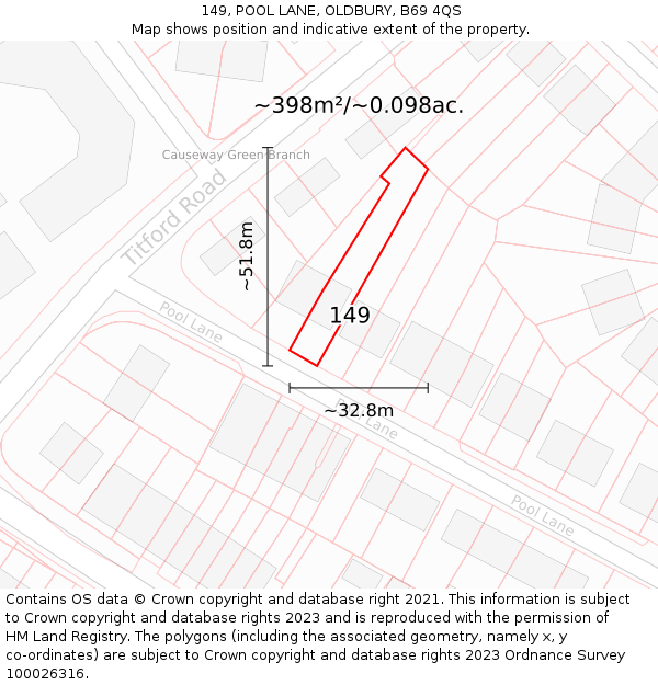 149, POOL LANE, OLDBURY, B69 4QS: Plot and title map