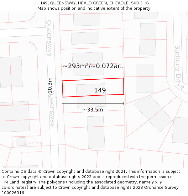 149, QUEENSWAY, HEALD GREEN, CHEADLE, SK8 3HG: Plot and title map