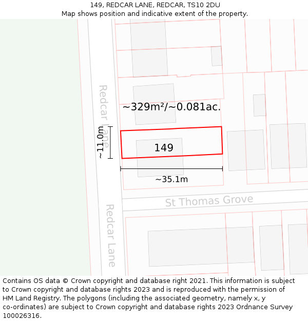 149, REDCAR LANE, REDCAR, TS10 2DU: Plot and title map