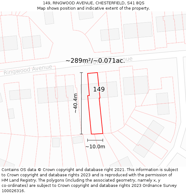 149, RINGWOOD AVENUE, CHESTERFIELD, S41 8QS: Plot and title map