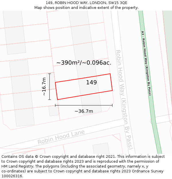 149, ROBIN HOOD WAY, LONDON, SW15 3QE: Plot and title map