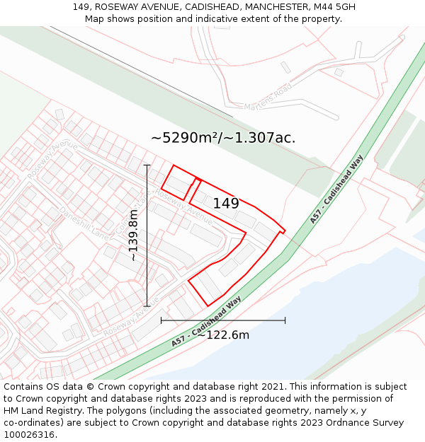 149, ROSEWAY AVENUE, CADISHEAD, MANCHESTER, M44 5GH: Plot and title map