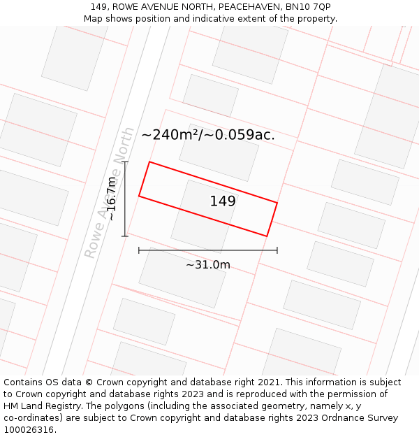 149, ROWE AVENUE NORTH, PEACEHAVEN, BN10 7QP: Plot and title map