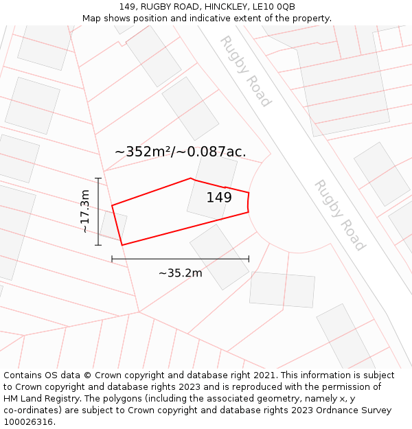 149, RUGBY ROAD, HINCKLEY, LE10 0QB: Plot and title map