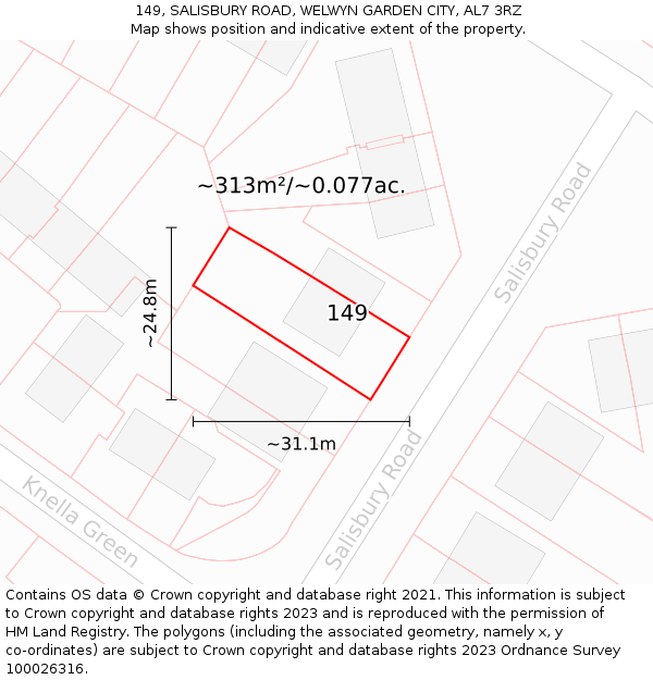 149, SALISBURY ROAD, WELWYN GARDEN CITY, AL7 3RZ: Plot and title map