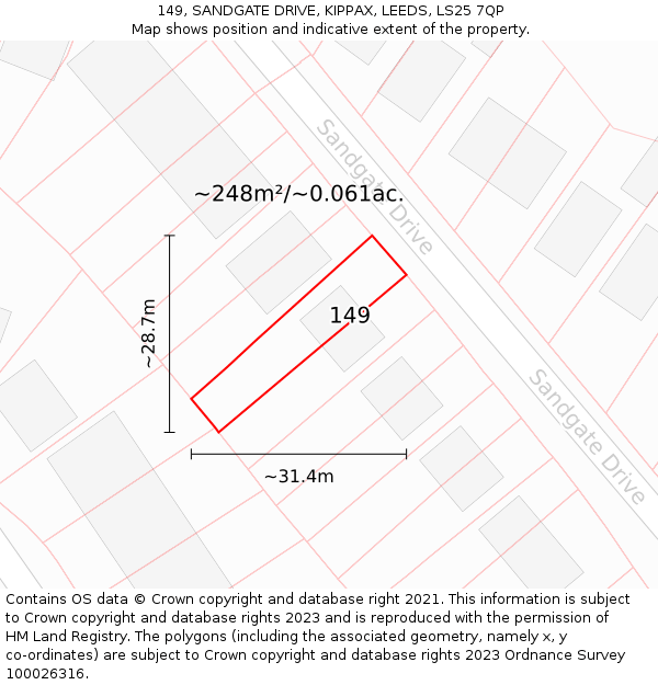 149, SANDGATE DRIVE, KIPPAX, LEEDS, LS25 7QP: Plot and title map