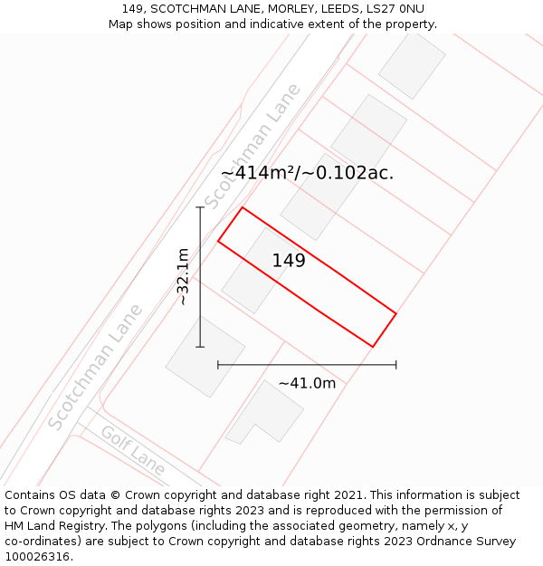 149, SCOTCHMAN LANE, MORLEY, LEEDS, LS27 0NU: Plot and title map