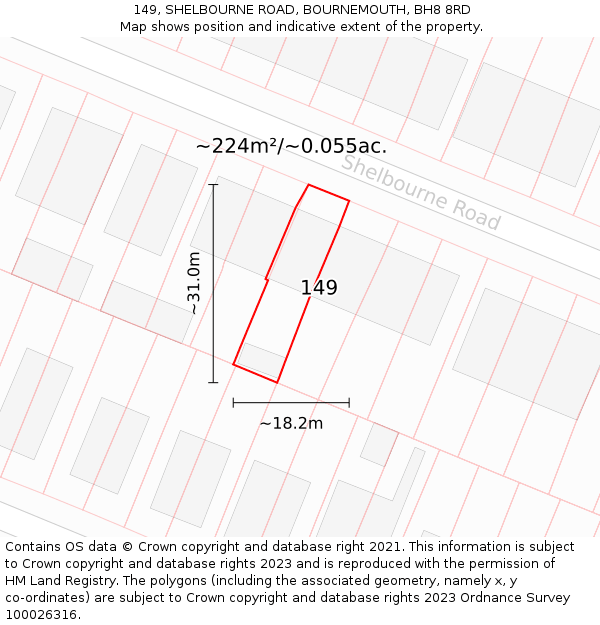 149, SHELBOURNE ROAD, BOURNEMOUTH, BH8 8RD: Plot and title map