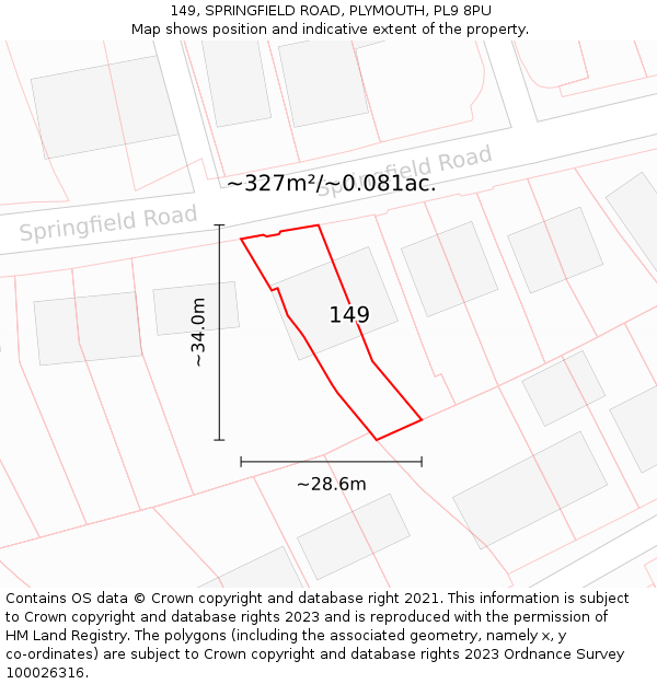 149, SPRINGFIELD ROAD, PLYMOUTH, PL9 8PU: Plot and title map