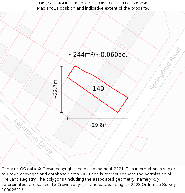 149, SPRINGFIELD ROAD, SUTTON COLDFIELD, B76 2SR: Plot and title map