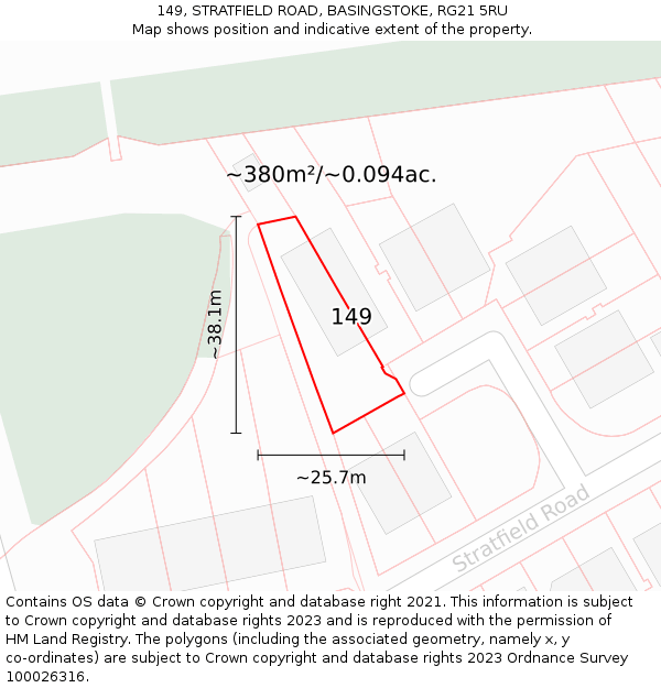 149, STRATFIELD ROAD, BASINGSTOKE, RG21 5RU: Plot and title map