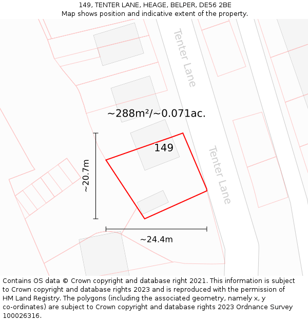 149, TENTER LANE, HEAGE, BELPER, DE56 2BE: Plot and title map