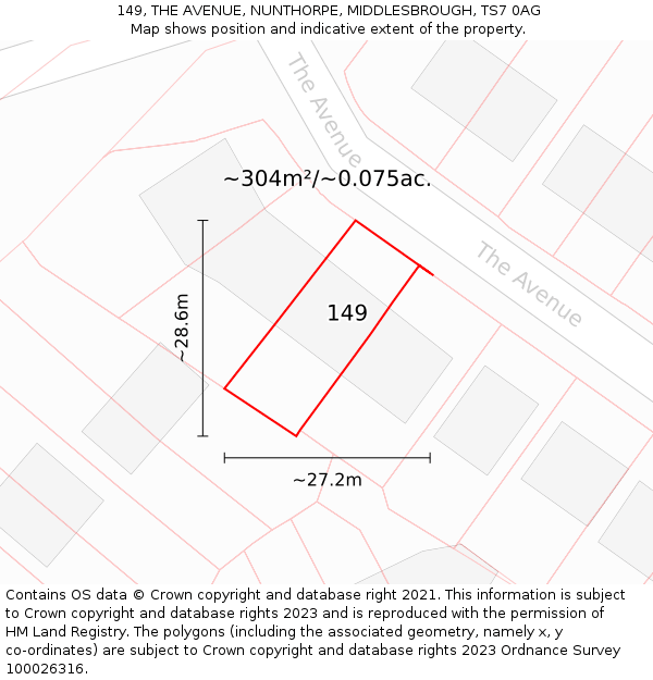 149, THE AVENUE, NUNTHORPE, MIDDLESBROUGH, TS7 0AG: Plot and title map