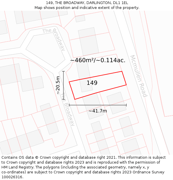 149, THE BROADWAY, DARLINGTON, DL1 1EL: Plot and title map