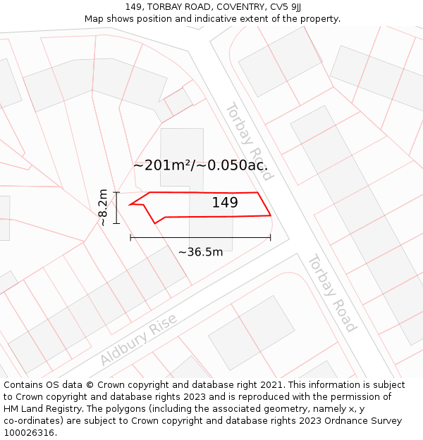 149, TORBAY ROAD, COVENTRY, CV5 9JJ: Plot and title map