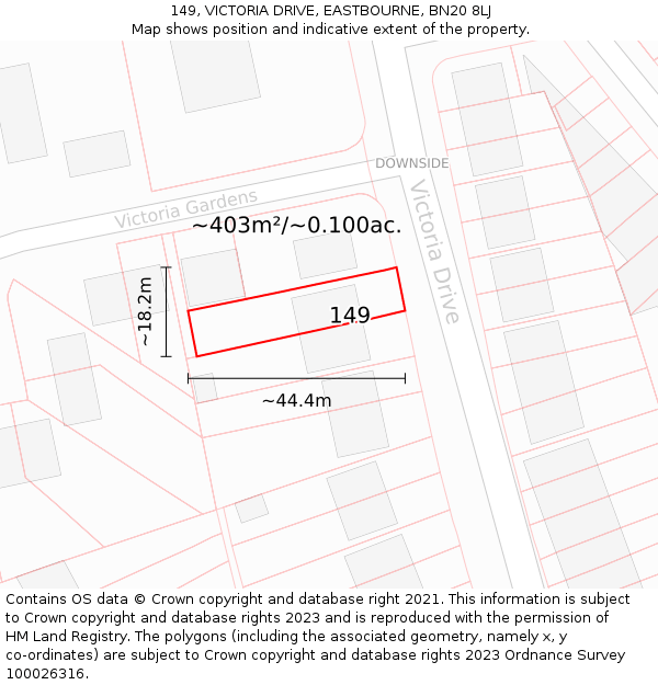 149, VICTORIA DRIVE, EASTBOURNE, BN20 8LJ: Plot and title map