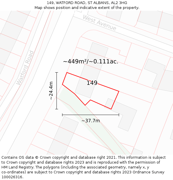 149, WATFORD ROAD, ST ALBANS, AL2 3HG: Plot and title map