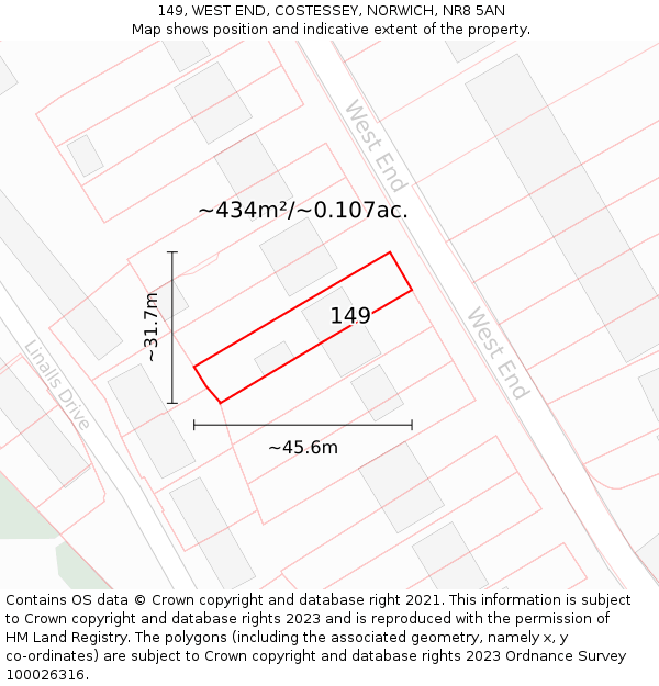 149, WEST END, COSTESSEY, NORWICH, NR8 5AN: Plot and title map