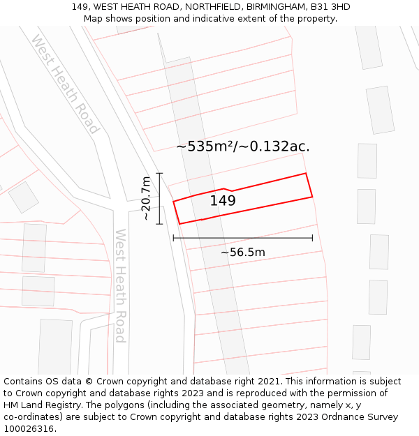 149, WEST HEATH ROAD, NORTHFIELD, BIRMINGHAM, B31 3HD: Plot and title map