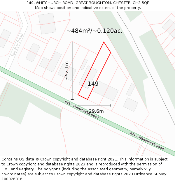 149, WHITCHURCH ROAD, GREAT BOUGHTON, CHESTER, CH3 5QE: Plot and title map