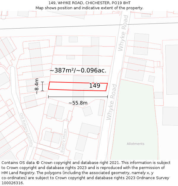 149, WHYKE ROAD, CHICHESTER, PO19 8HT: Plot and title map