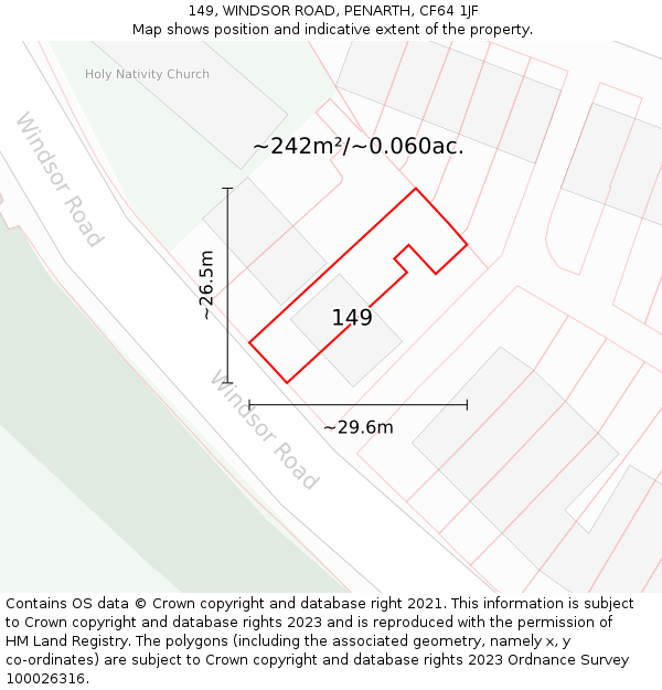 149, WINDSOR ROAD, PENARTH, CF64 1JF: Plot and title map