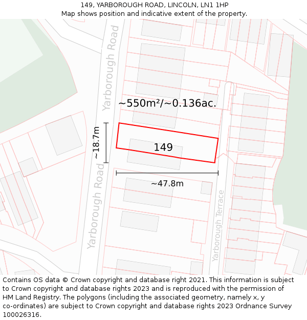 149, YARBOROUGH ROAD, LINCOLN, LN1 1HP: Plot and title map