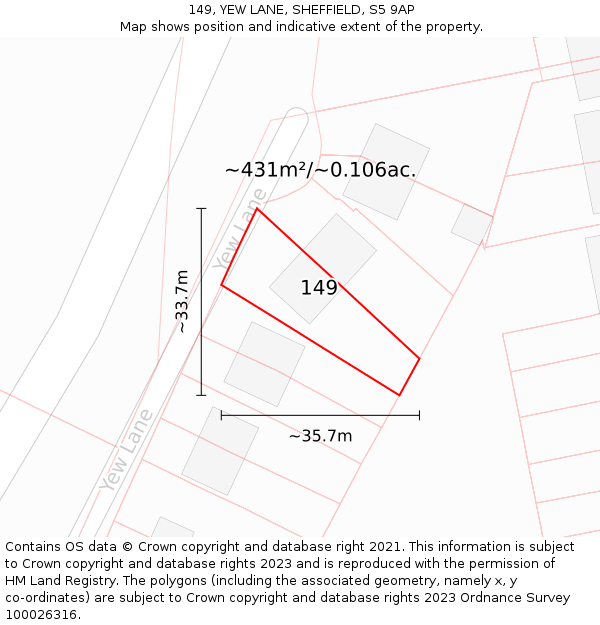 149, YEW LANE, SHEFFIELD, S5 9AP: Plot and title map