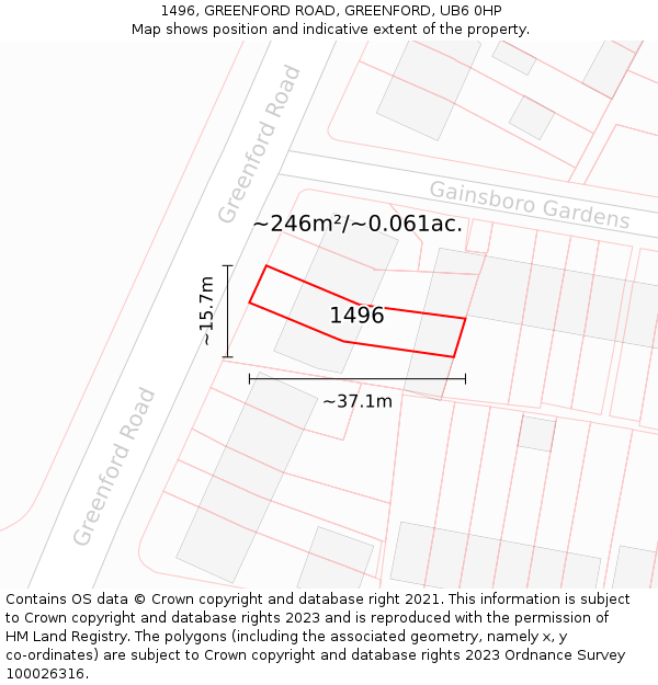 1496, GREENFORD ROAD, GREENFORD, UB6 0HP: Plot and title map