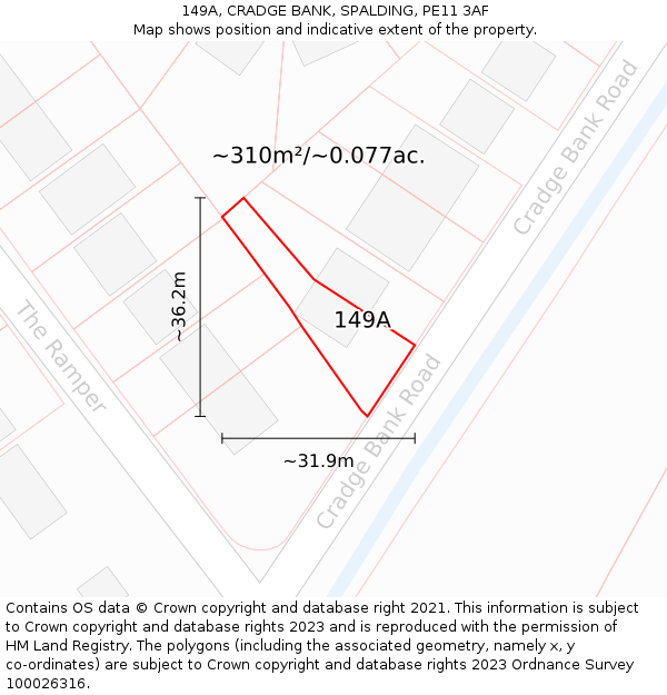 149A, CRADGE BANK, SPALDING, PE11 3AF: Plot and title map